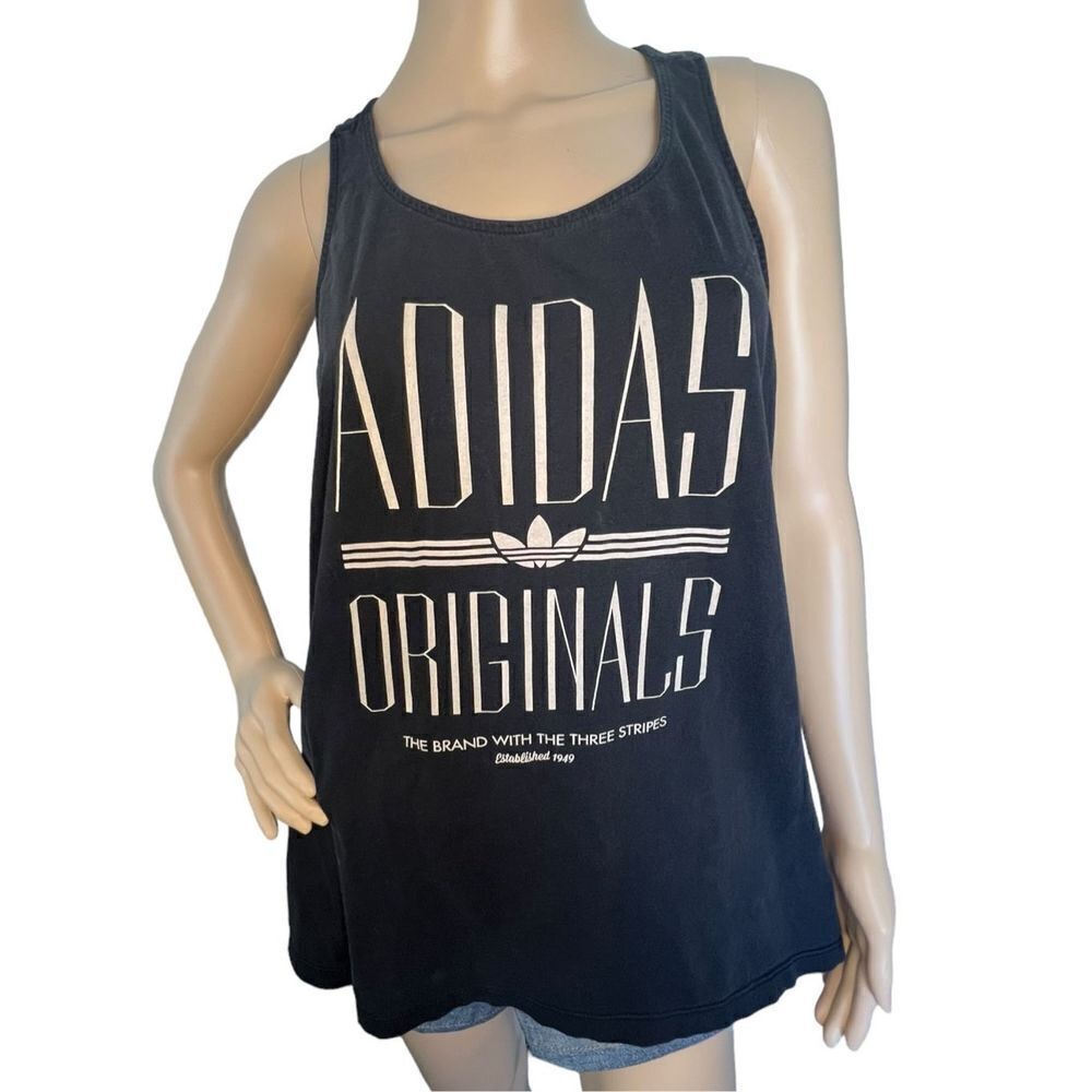 Adidas Black and Tan Graphic Flowy Razorback Tank Top With Logo